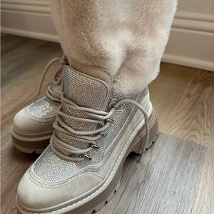 Michael Kors Champagne Crystal Lace-Up Platform Boots